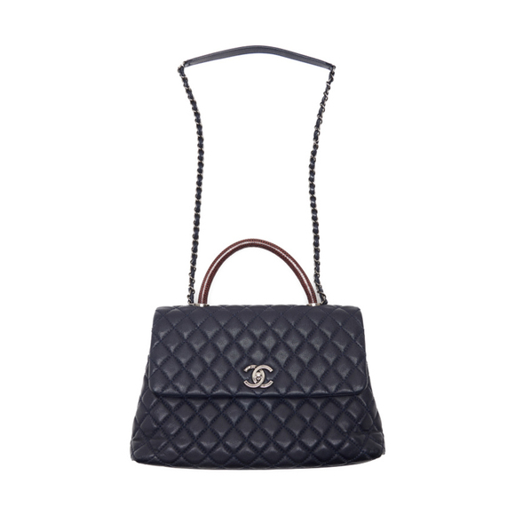 Chanel Matelasse Coco Handle 2Way Caviar Skin x Lizard Navy Bordeaux Silver - Picture 7 of 12